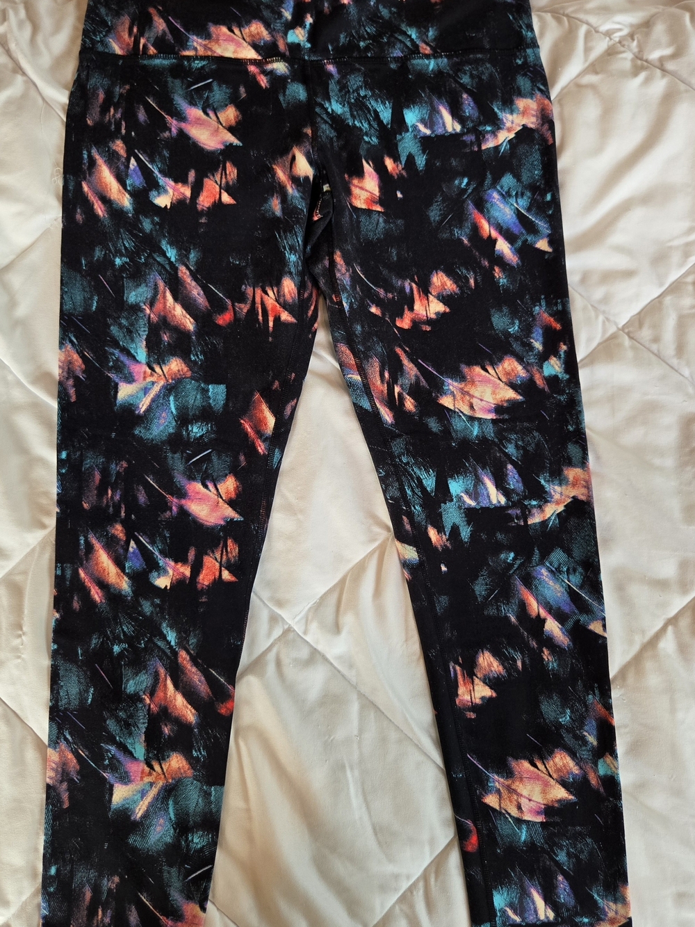 Tuff Athletics Black Womens Leggings with Teal Pink and Orange Brushprint